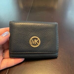 Michael Kors Navy Blue Key Wallet Pebbled Leather